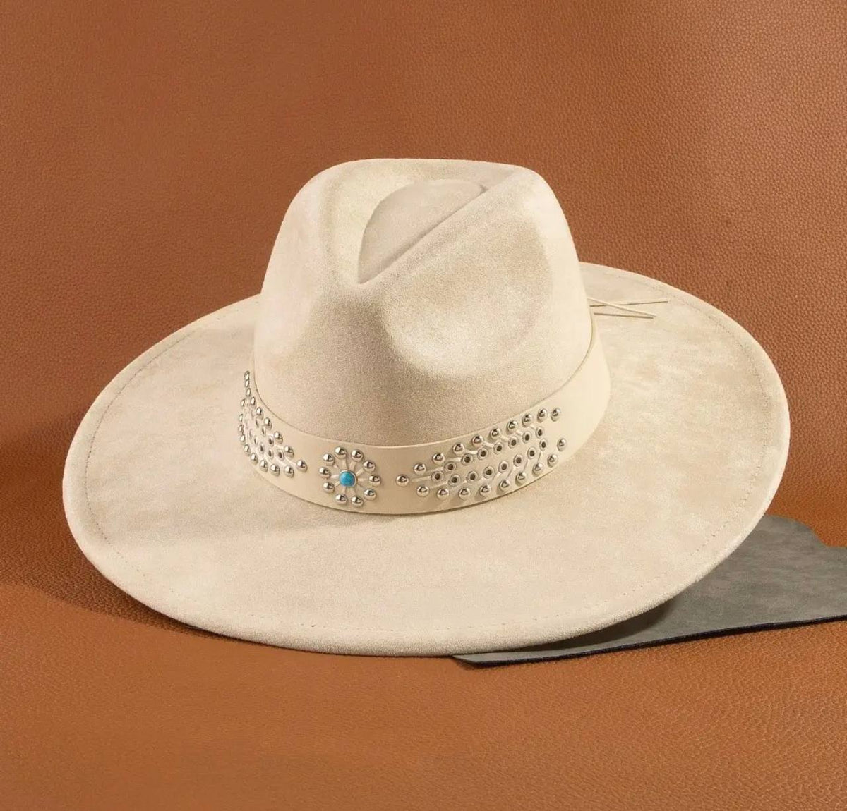 Ivory Turquoise Concho Hat, front view