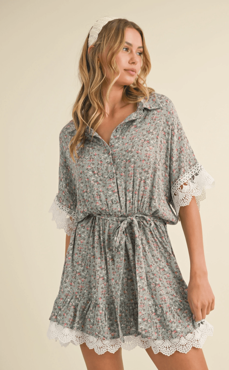 Lace Trim Floral Mini Dress - Madmoizelle Closet