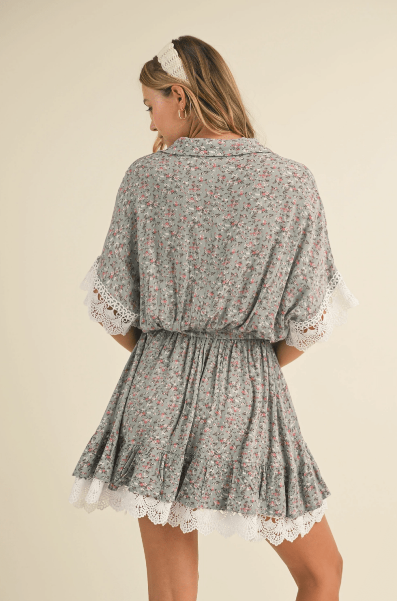 Lace Trim Floral Mini Dress - Madmoizelle Closet