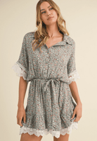 Lace Trim Floral Mini Dress - Madmoizelle Closet