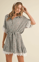 Lace Trim Floral Mini Dress - Madmoizelle Closet