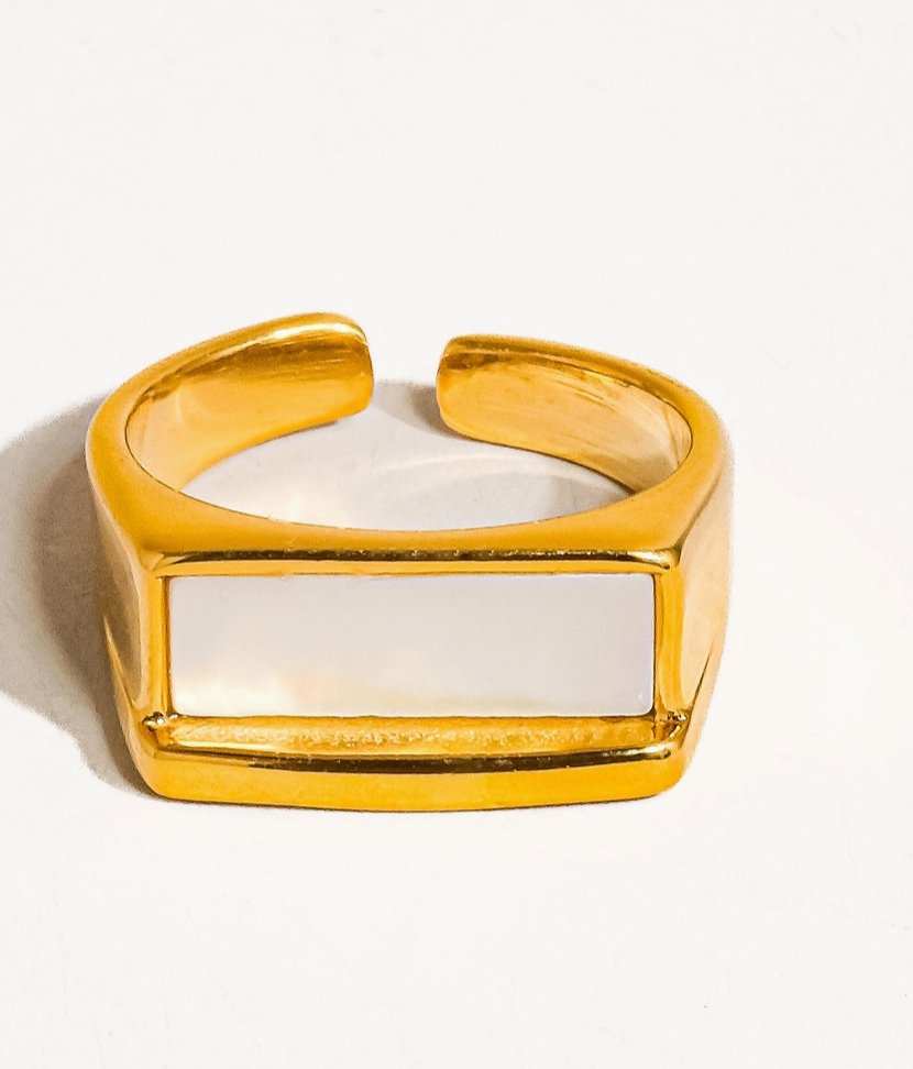 Lena 18K Gold Non - Tarnish Rectangle Shell Statement Ring - Madmoizelle Closet