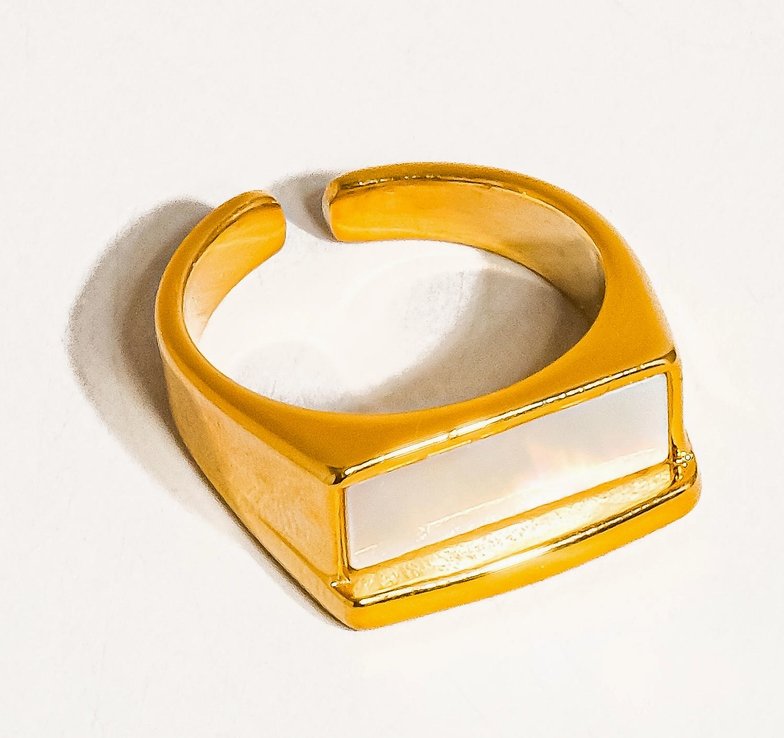 Lena 18K Gold Non - Tarnish Rectangle Shell Statement Ring - Madmoizelle Closet