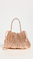 Loeffler Randall Women's Layne Pleated Handheld Clutch with Rhinestone Strap, Dune, Pink, Metallic, One Size - Madmoizelle Closet