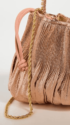 Loeffler Randall Women's Layne Pleated Handheld Clutch with Rhinestone Strap, Dune, Pink, Metallic, One Size - Madmoizelle Closet