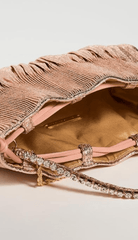 Loeffler Randall Women's Layne Pleated Handheld Clutch with Rhinestone Strap, Dune, Pink, Metallic, One Size - Madmoizelle Closet