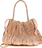 Loeffler Randall Women's Layne Pleated Handheld Clutch with Rhinestone Strap, Dune, Pink, Metallic, One Size - Madmoizelle Closet