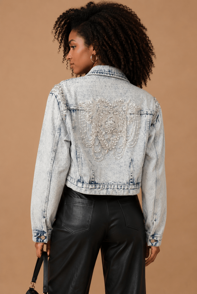 Luna Embellished Denim Jacket - Madmoizelle Closet
