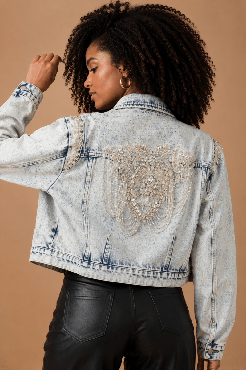 Luna Embellished Denim Jacket - Madmoizelle Closet