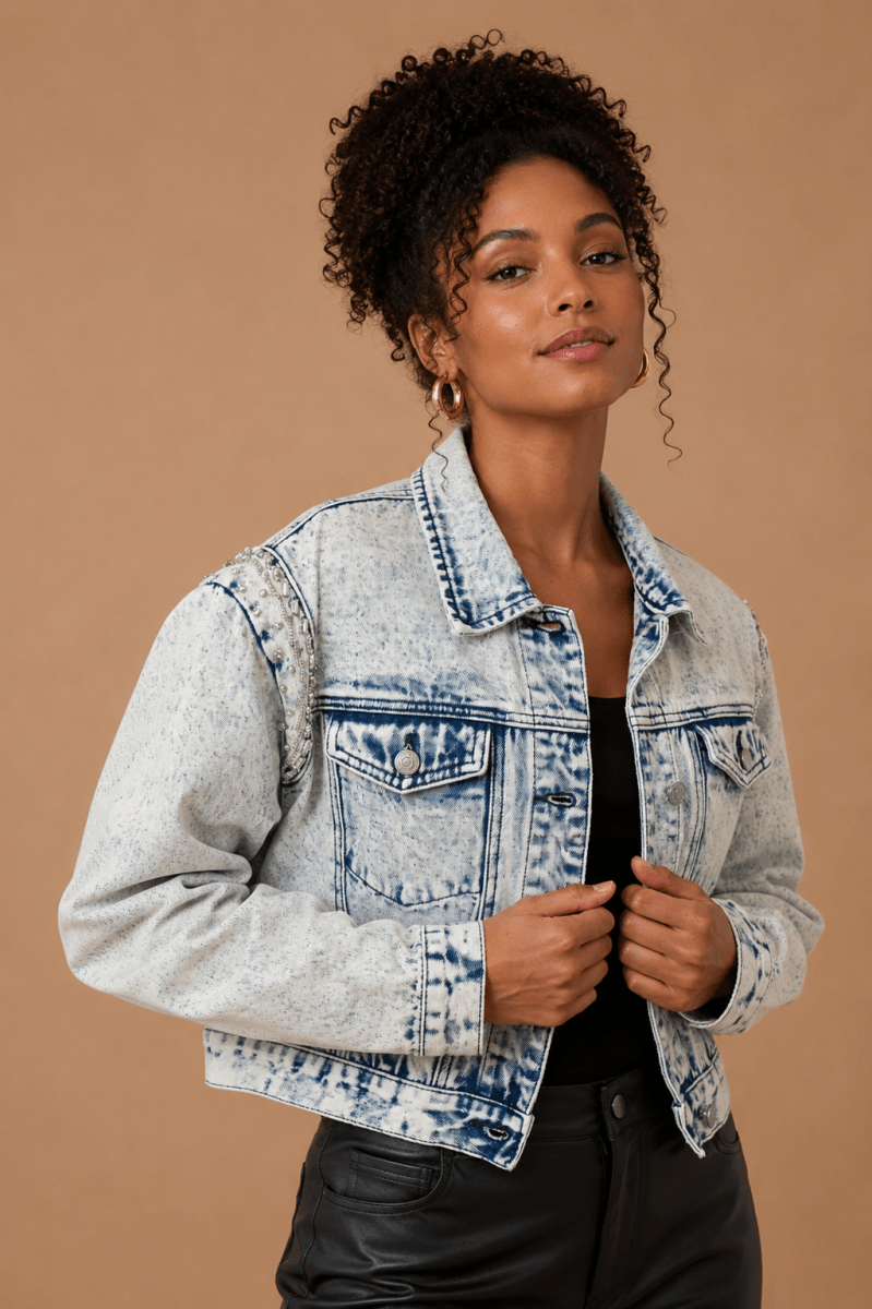 Luna Embellished Denim Jacket - Madmoizelle Closet