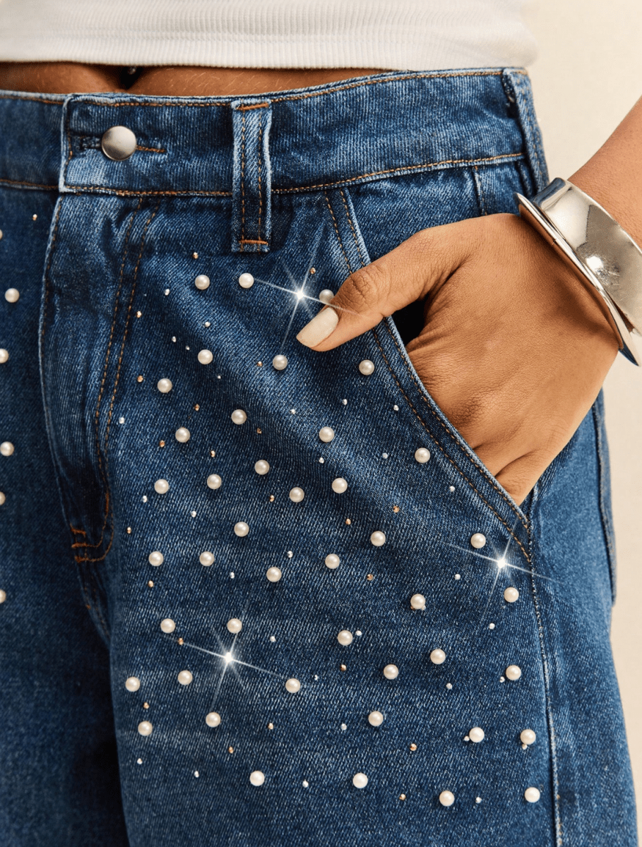 Marina Embellished Denim Bermuda - Madmoizelle Closet