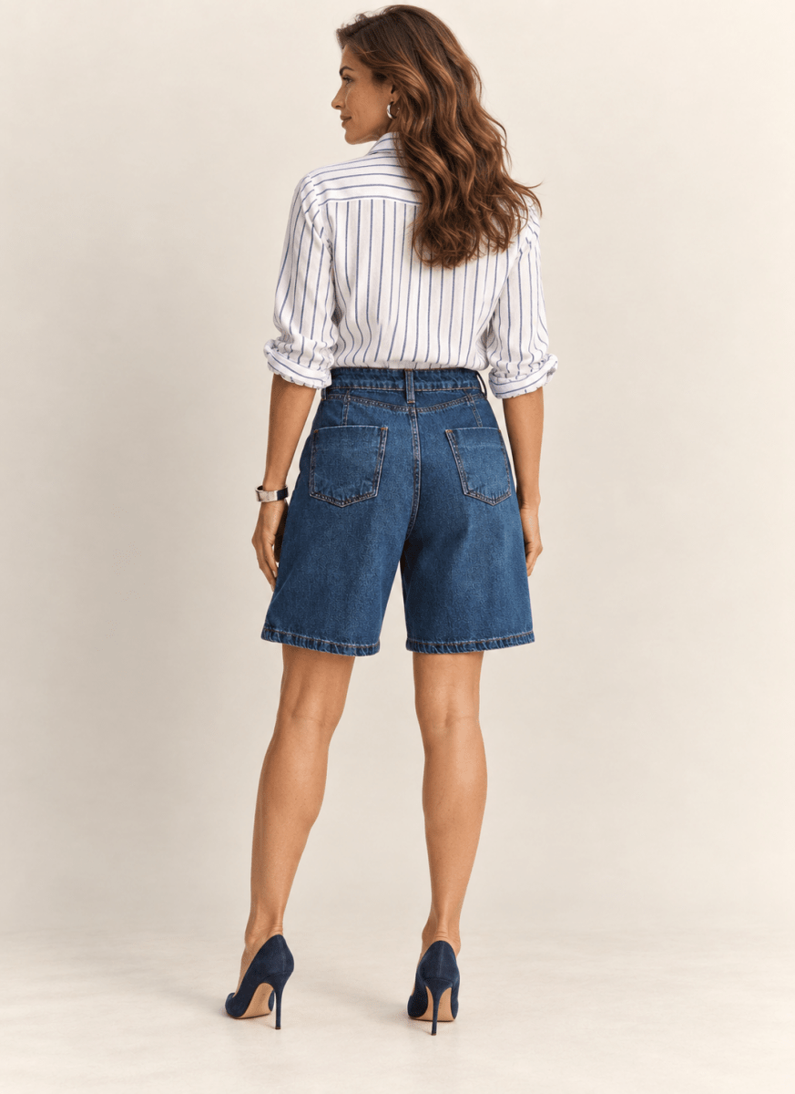 Marina Embellished Denim Bermuda - Madmoizelle Closet