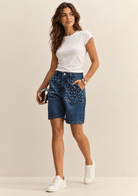 Marina Embellished Denim Bermuda - Madmoizelle Closet