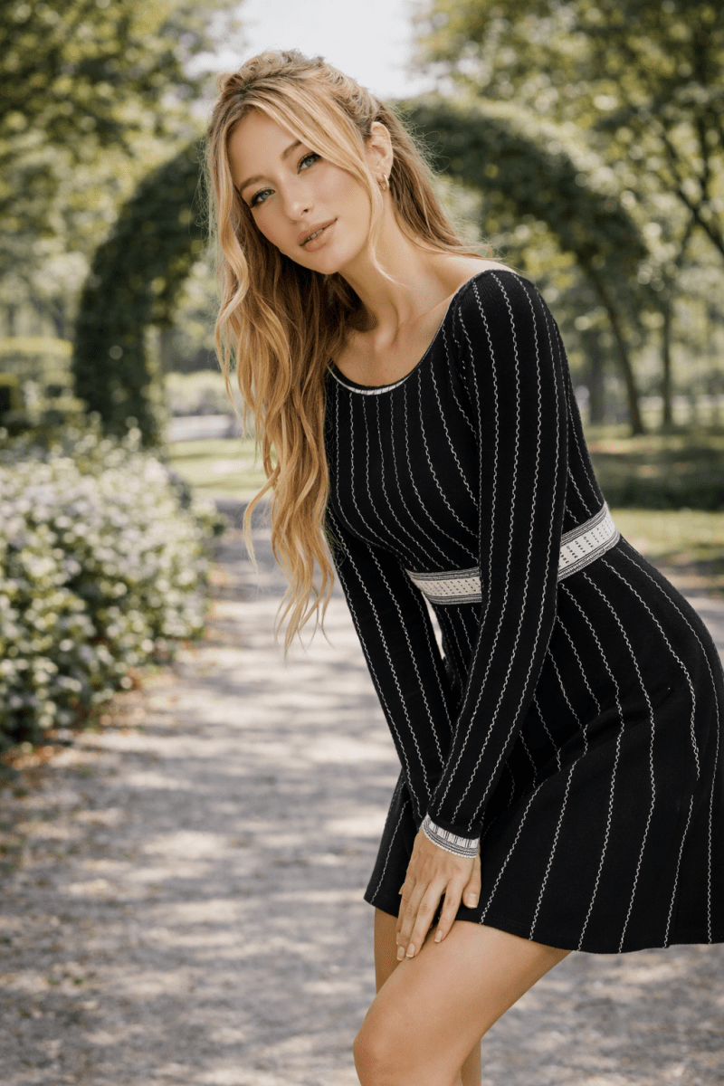 Mila Stripe Knit Long Sleeve Mini Dress - Madmoizelle Closet