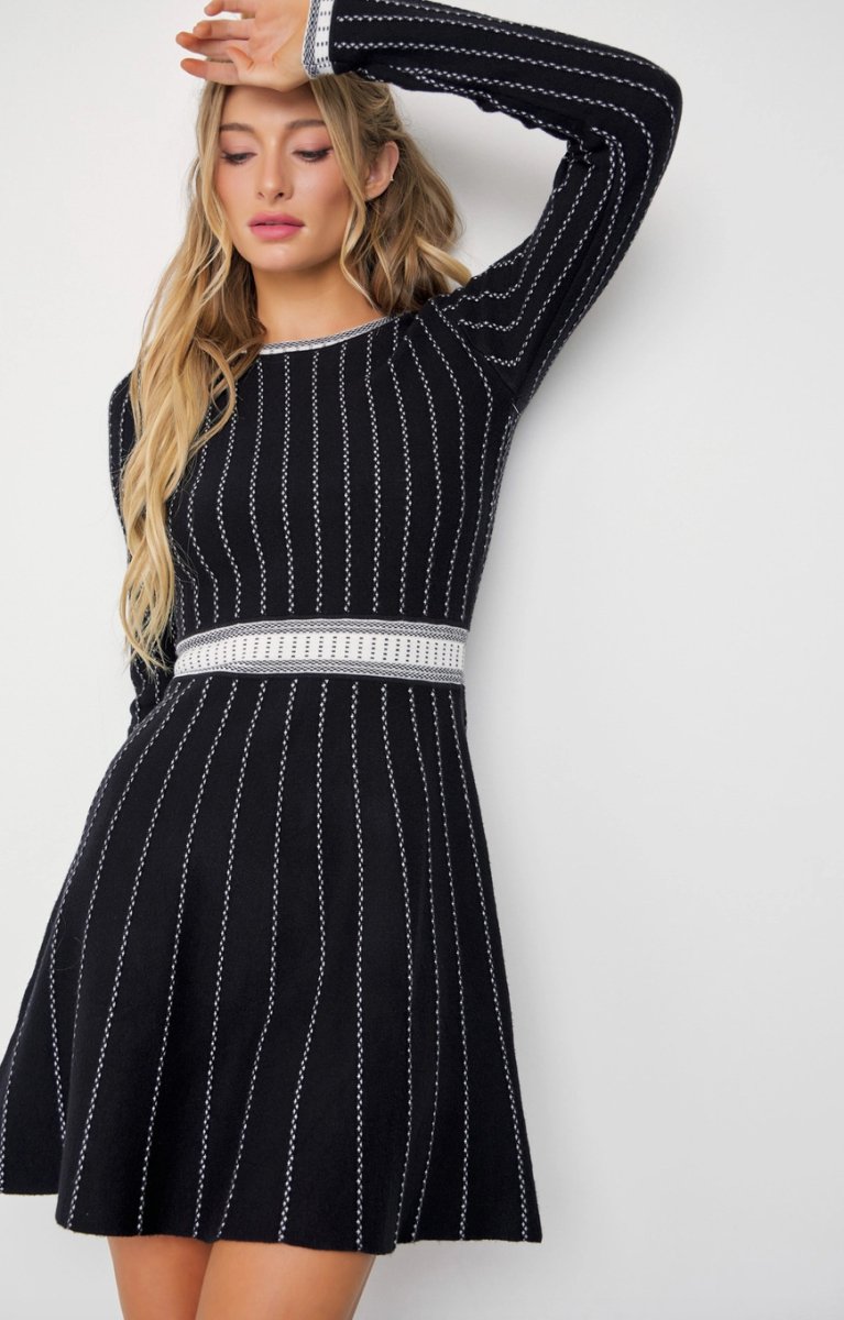 Mila Stripe Knit Long Sleeve Mini Dress - Madmoizelle Closet