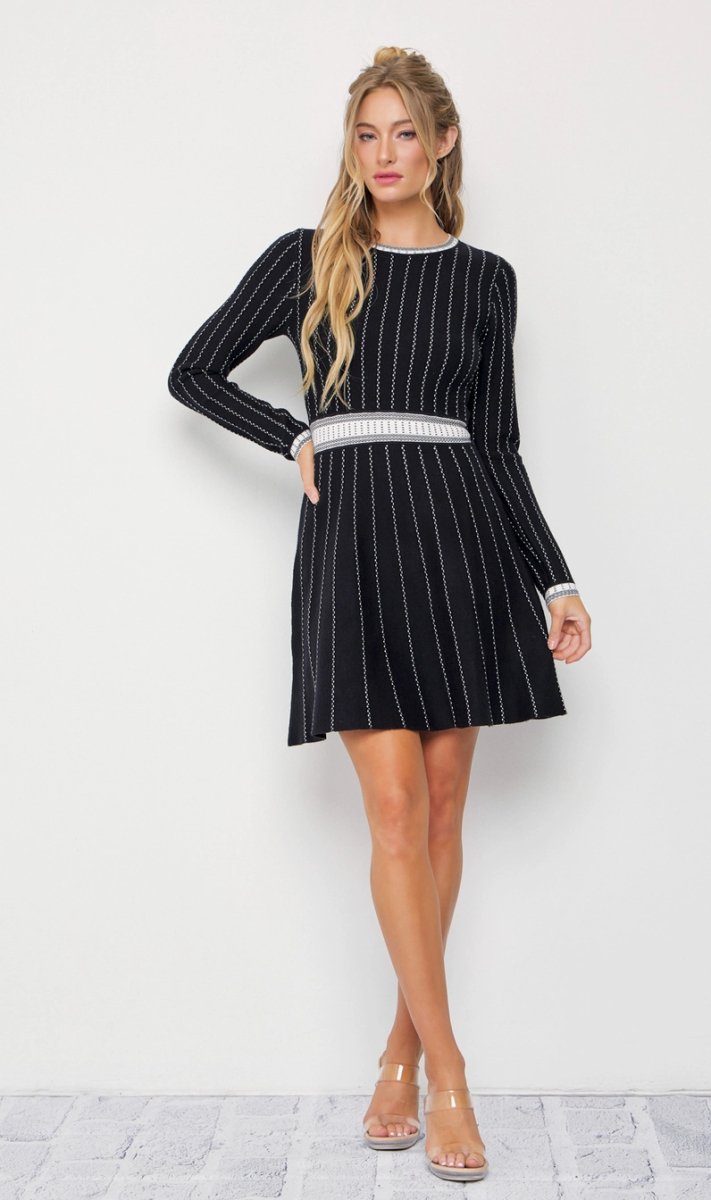 Mila Stripe Knit Long Sleeve Mini Dress - Madmoizelle Closet