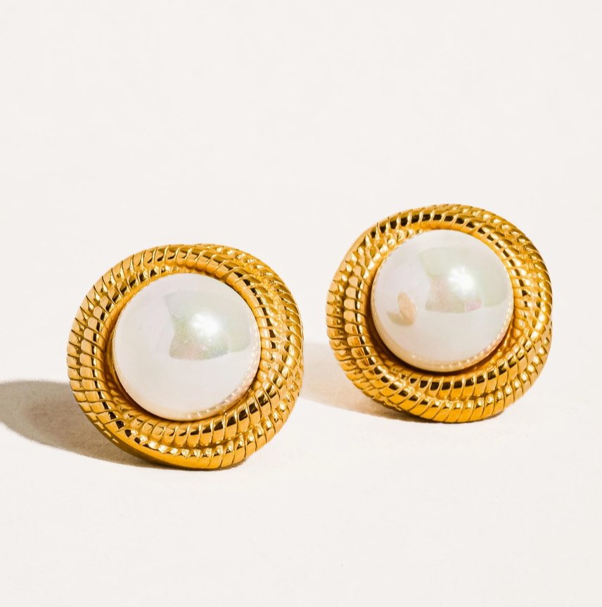 Mirella 18K Gold Non - Tarnish Pearl Studs - Madmoizelle Closet