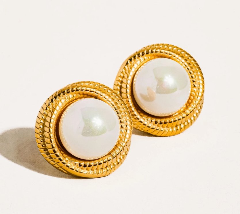 Mirella 18K Gold Non - Tarnish Pearl Studs - Madmoizelle Closet