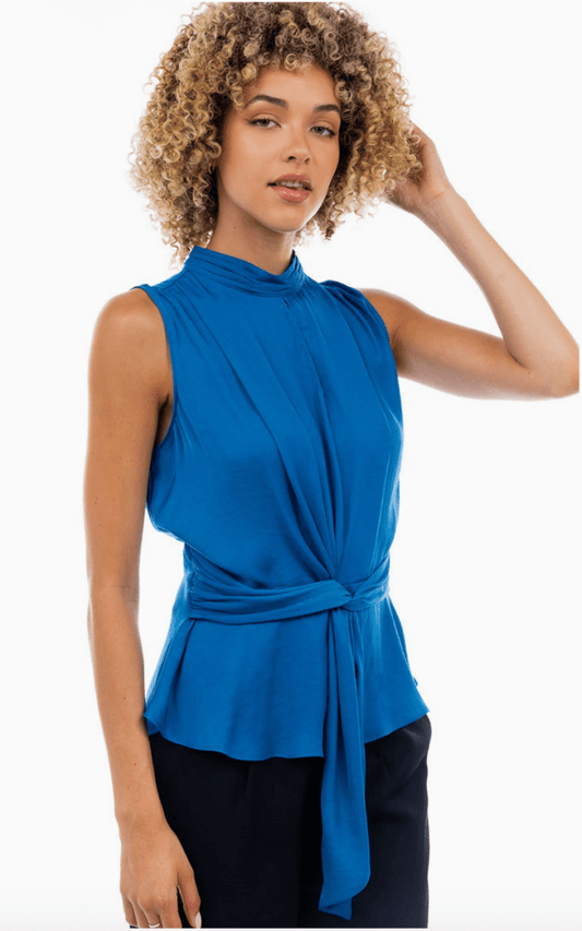 Mock Neck Top with Front Drape Detail - Madmoizelle Closet