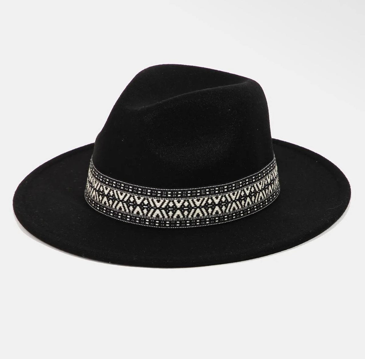 Noir Tribal Fedora Hat, full view
