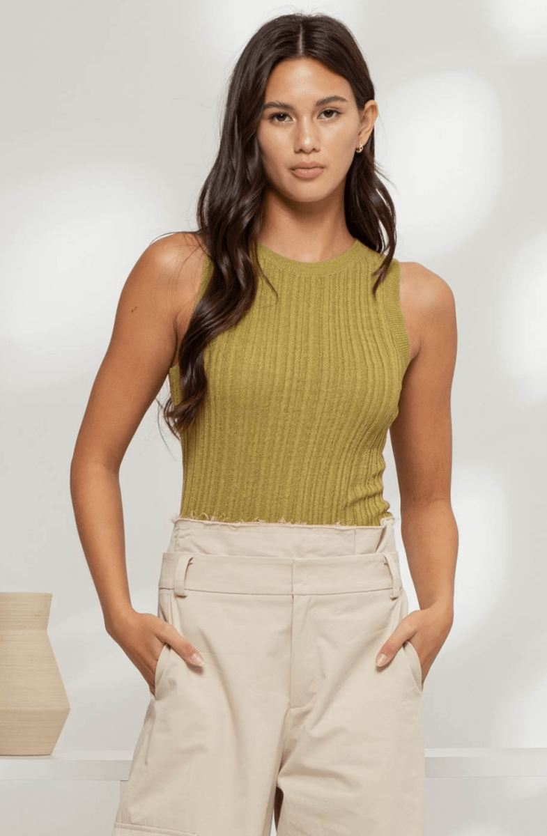 Olive Essential Ribbed Knit Tank - Madmoizelle Closet