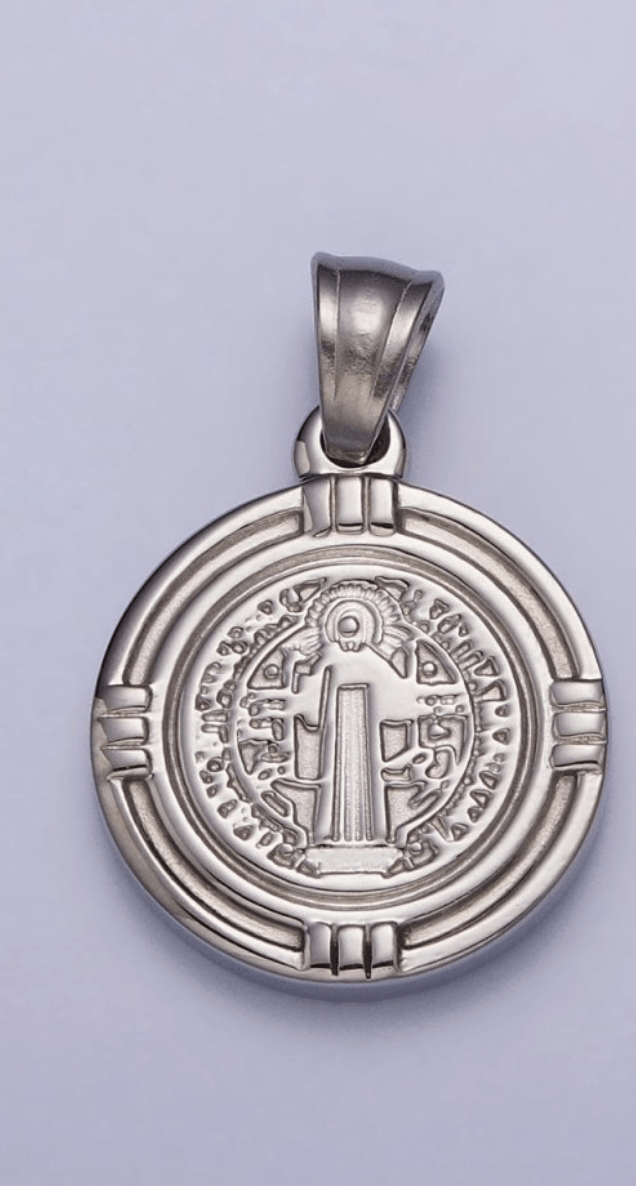 Rhodium Plated Saint Benedict Pendant with Chain - Madmoizelle Closet