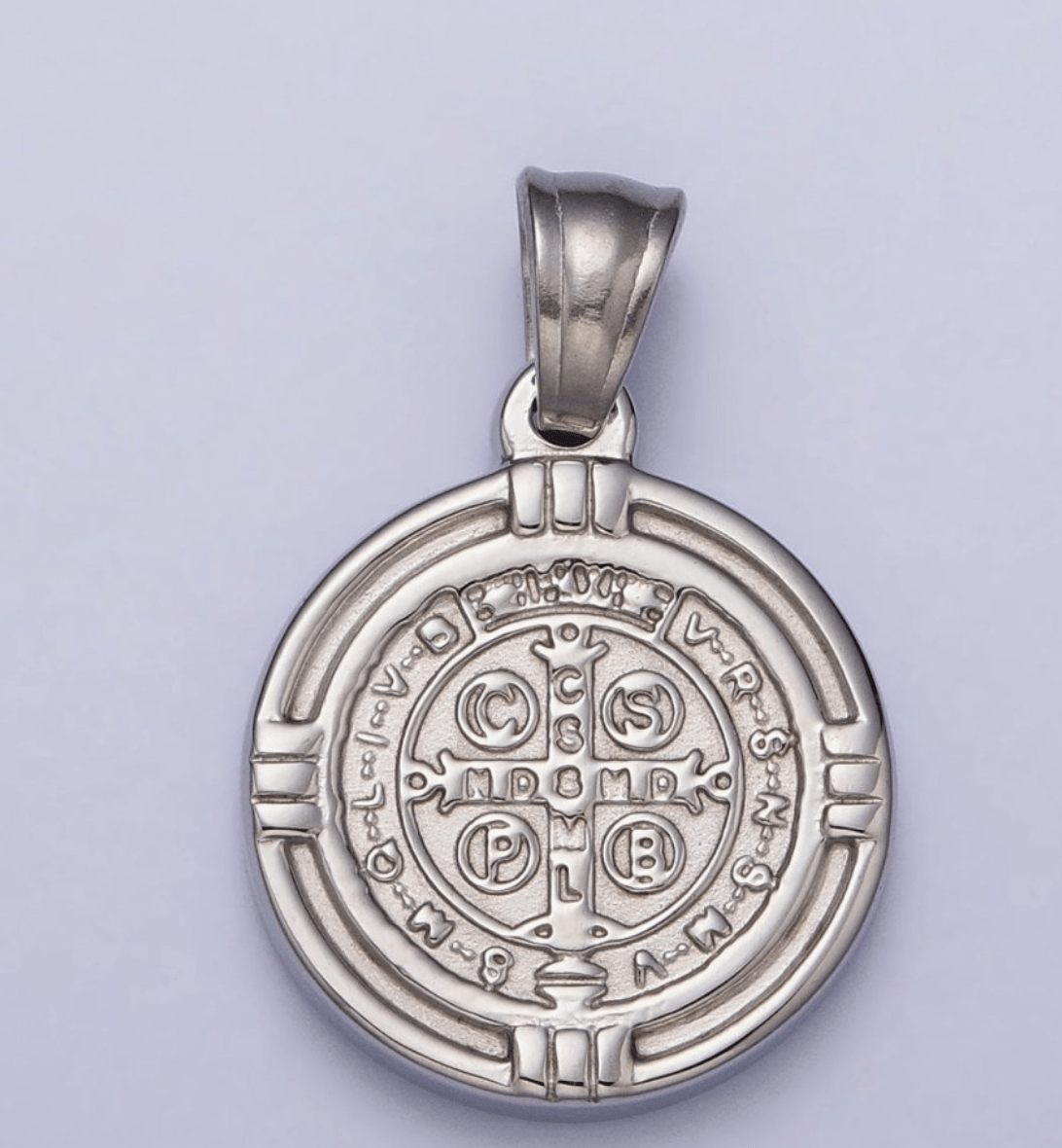 Rhodium Plated Saint Benedict Pendant with Chain - Madmoizelle Closet