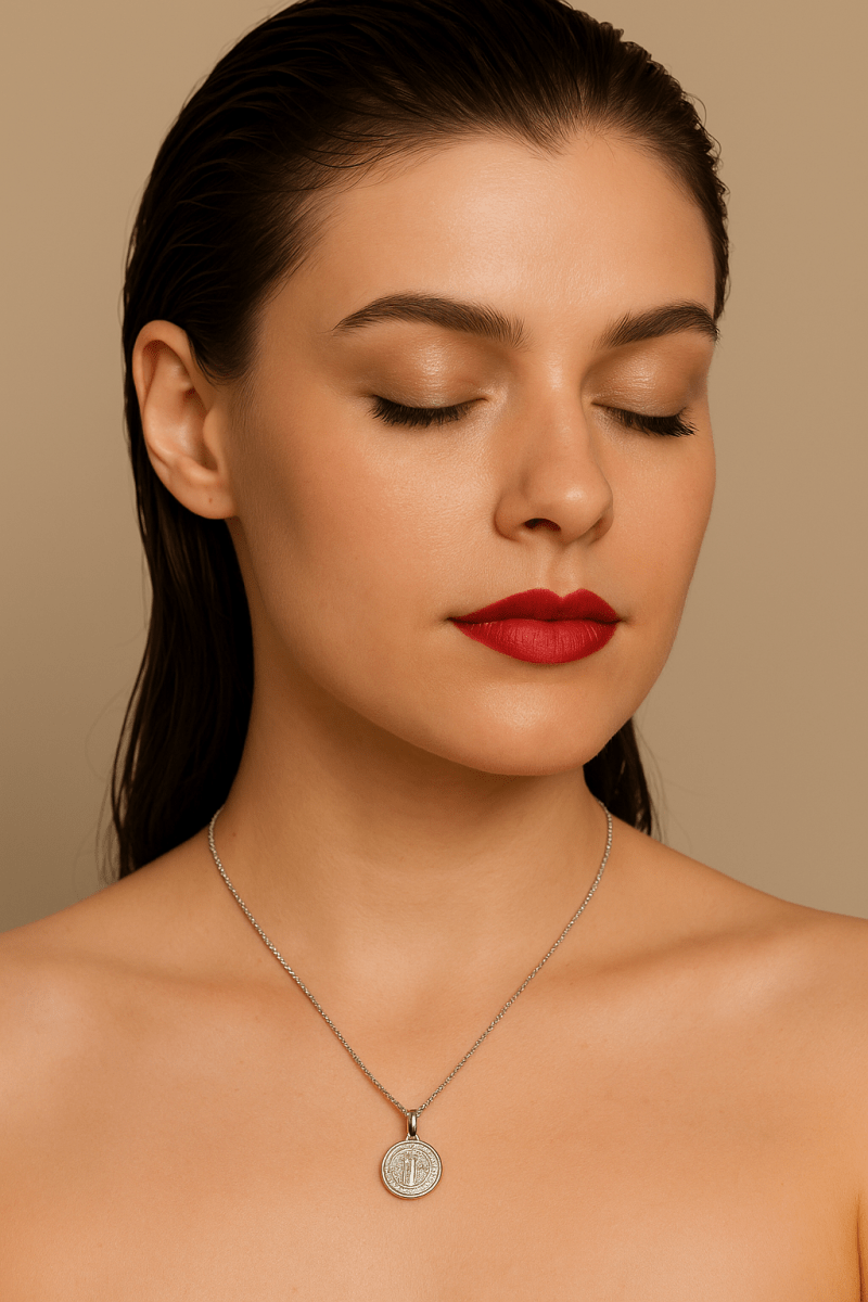 Rhodium Plated Saint Benedict Pendant with Chain - Madmoizelle Closet