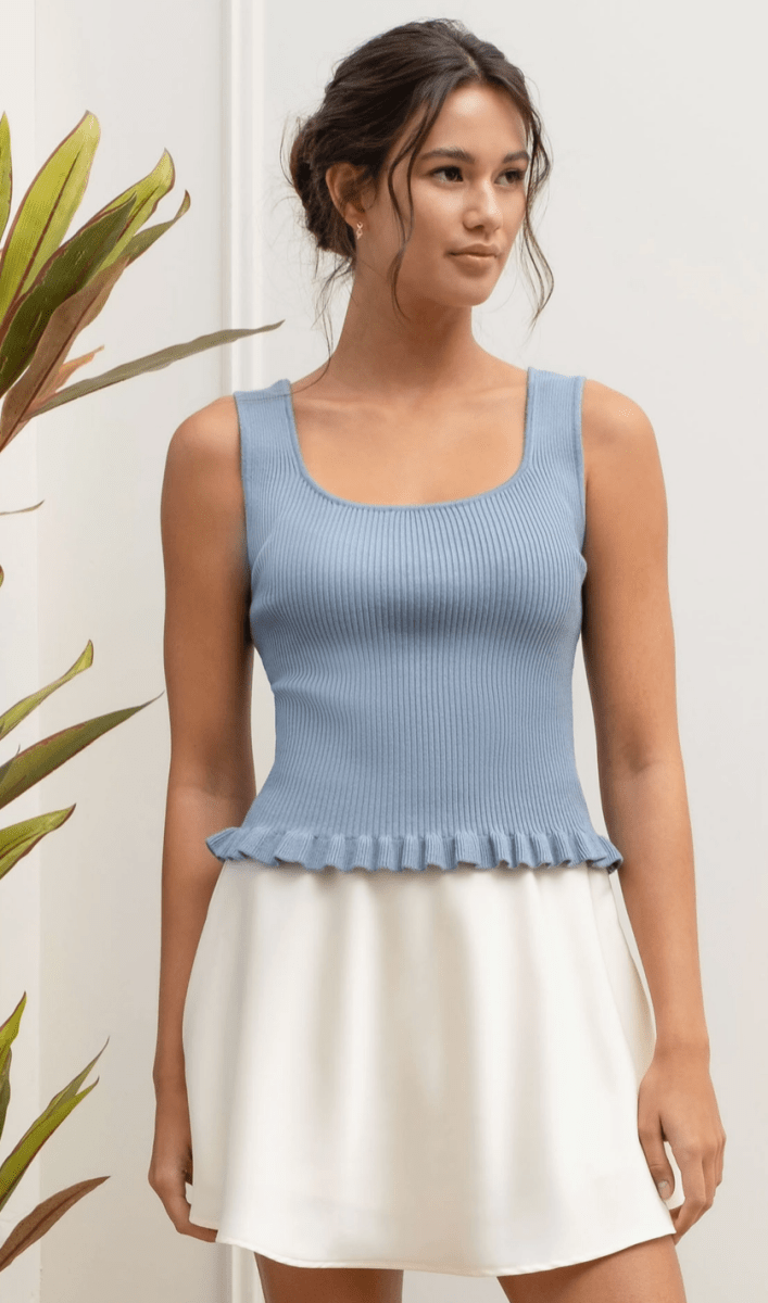 Ribbed Knit Ruffle Hem Top - Madmoizelle Closet