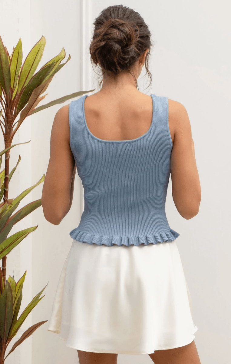 Ribbed Knit Ruffle Hem Top - Madmoizelle Closet