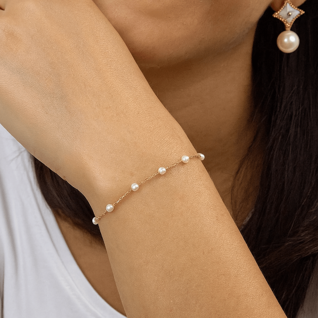 Sabrina 18K Gold Filled Pearl Bead Cable Link Anklet - Madmoizelle Closet