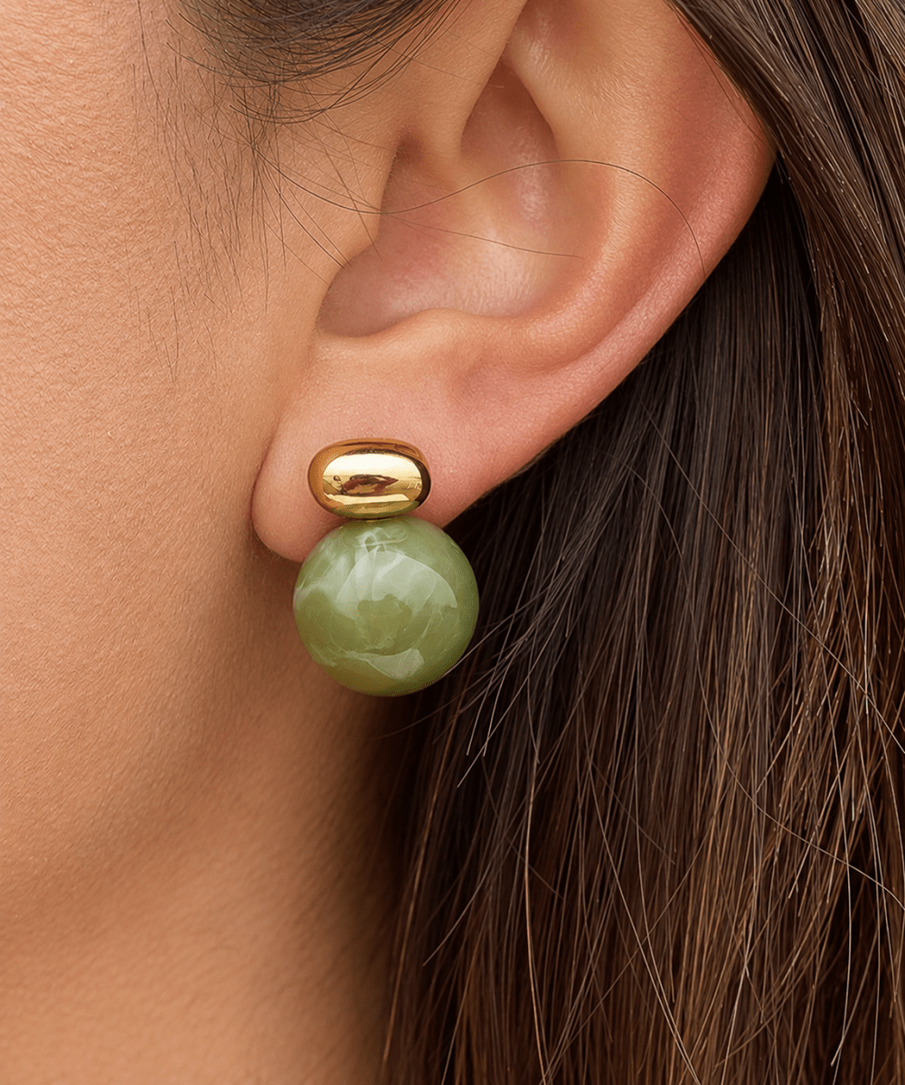 Sage Marble-Effect Ball Earrings - Madmoizelle Closet