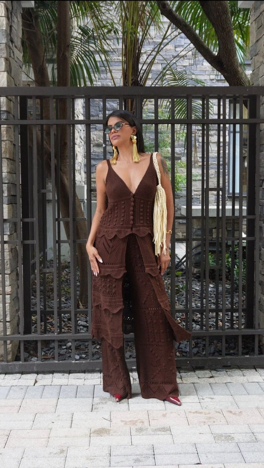 Santorini Brown Crochet Set - Madmoizelle Closet