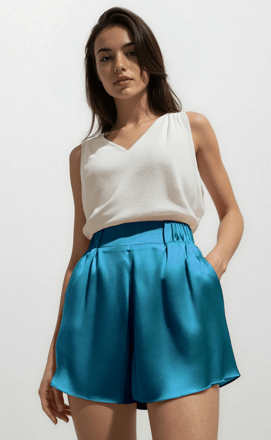 Satin Elastic Waist Flirty Shorts - Madmoizelle Closet