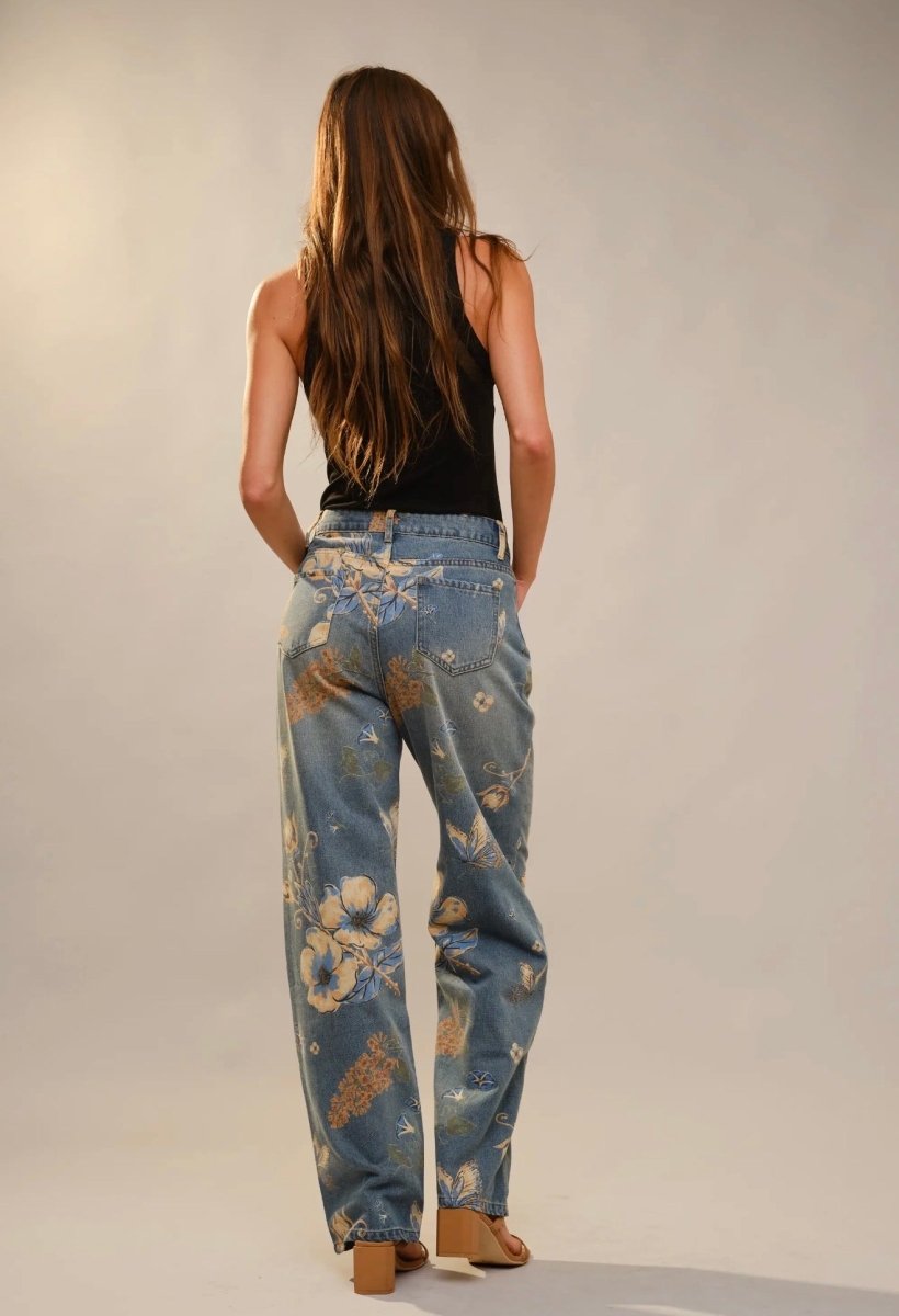 Simara Floral & Butterfly Wide-Leg Jeans - Madmoizelle Closet
