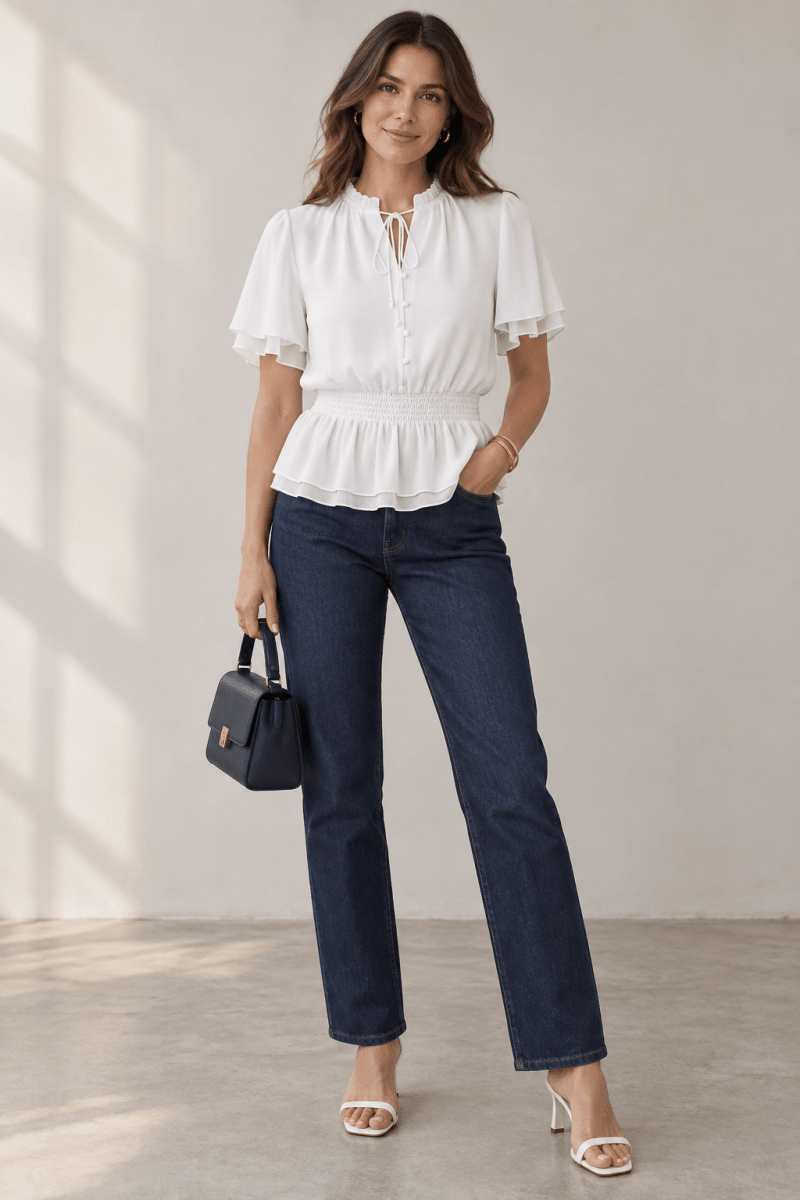 Smocked Waist Peplum Blouse - Madmoizelle Closet