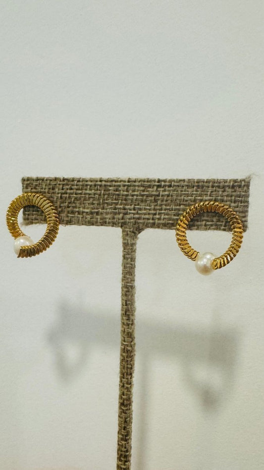 Steph 18K Gold Filled Spiral Pearl Hoop Earrings - Madmoizelle Closet
