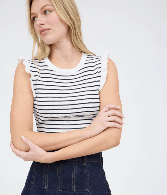 Stripe Ruffle Trim Sweater - Madmoizelle Closet