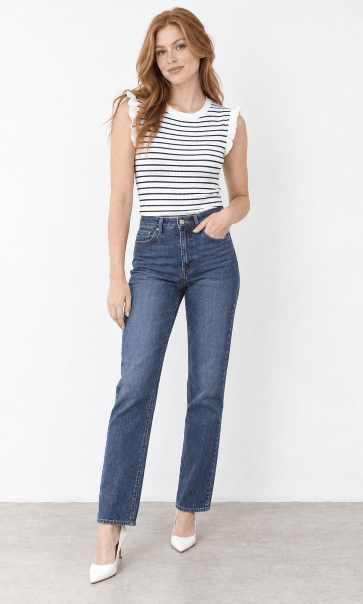 Stripe Ruffle Trim Sweater - Madmoizelle Closet