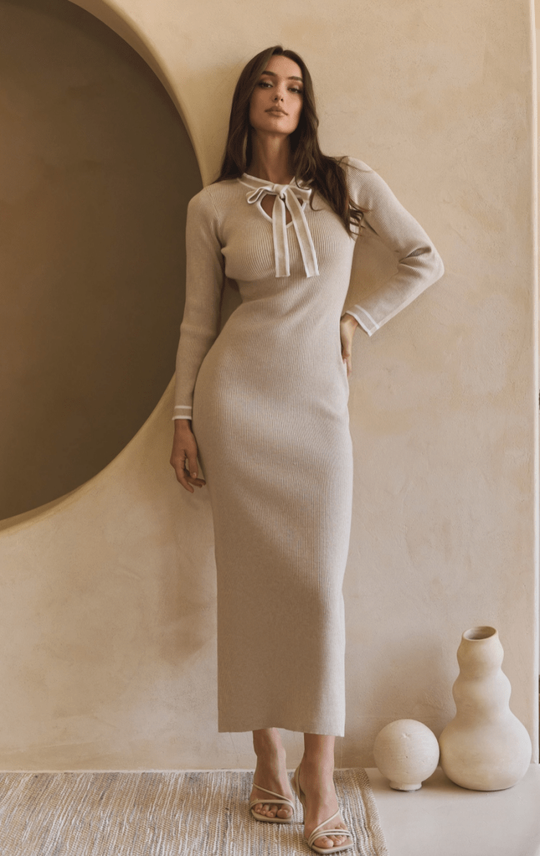 Talita Tie Neck Sweater Dress - Madmoizelle Closet