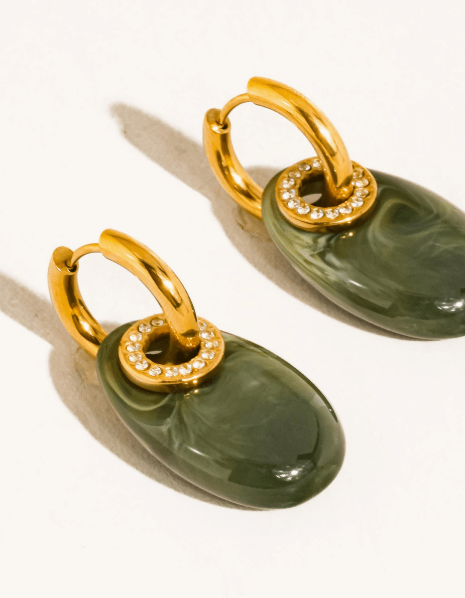 Verde Resin Hoop Drop Earrings - Madmoizelle Closet