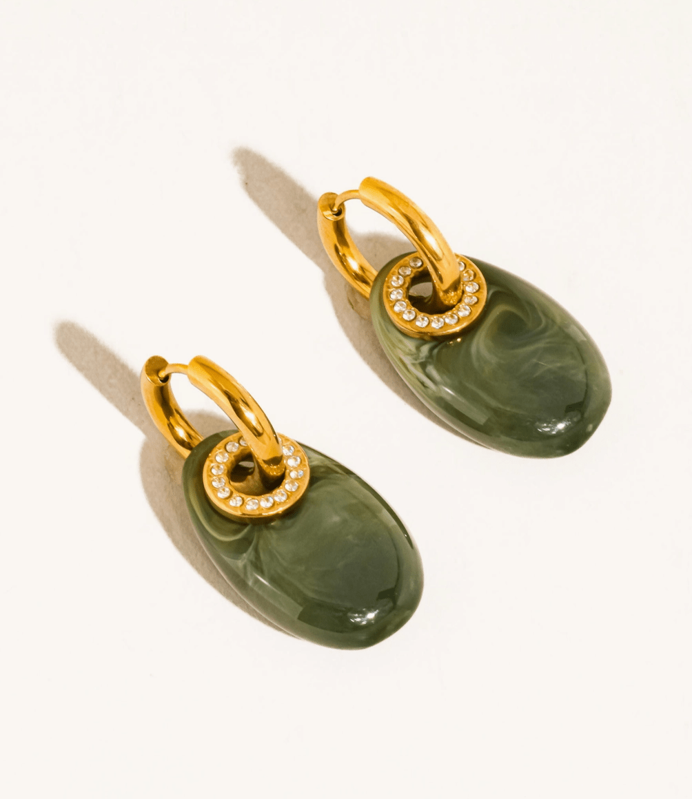 Verde Resin Hoop Drop Earrings - Madmoizelle Closet