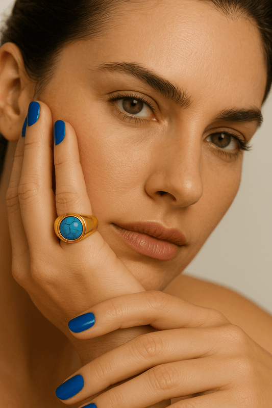 Windy 18K Gold Non - Tarnish Turquoise Stone Ring - Madmoizelle Closet