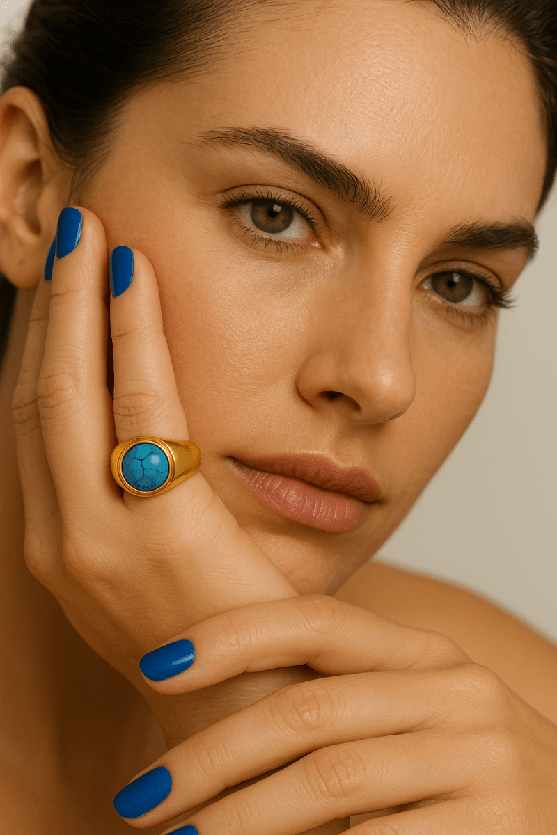 Windy 18K Gold Non - Tarnish Turquoise Stone Ring - Madmoizelle Closet