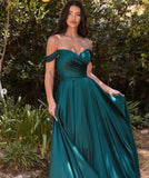 Angelina A-Line Satin Off the Shoulder Dress - Madmoizelle Closet