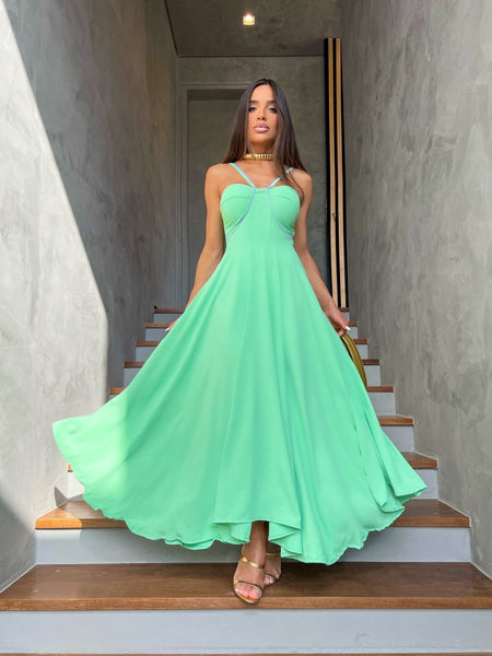 Karen  Diamond Tassel Green Dress