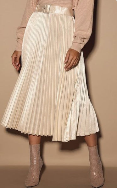 Bella Midi Pleated Skirts with Belted - Madmoizelle Closet