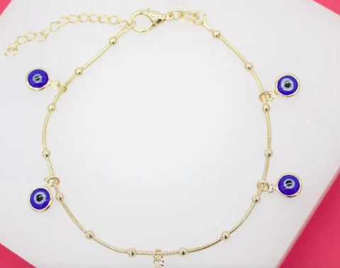 Cida 18K Gold Filled Blue Evil Eye Chain Bracelet - Madmoizelle Closet