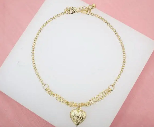 Gretta 18K Gold Filled Heart Charm Anklet with A Round Cz Stone - Madmoizelle Closet