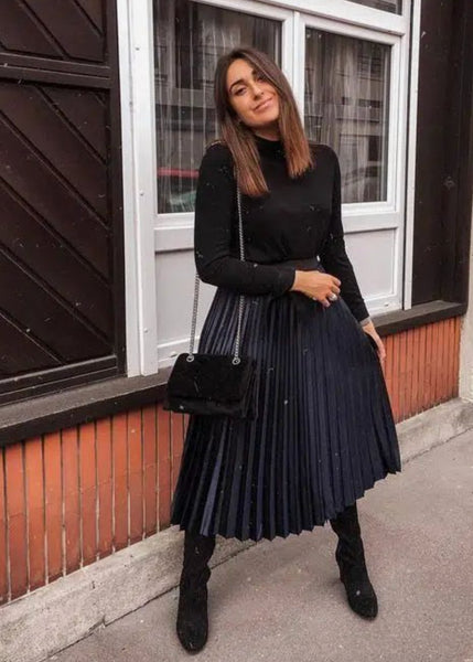 Harper Midi Pleated Skirts with Belted - Madmoizelle Closet